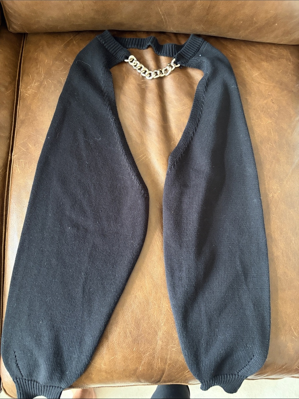 12th Tribe Black Chain-Accent Women's Sleeve Shrug Sweater Bolero